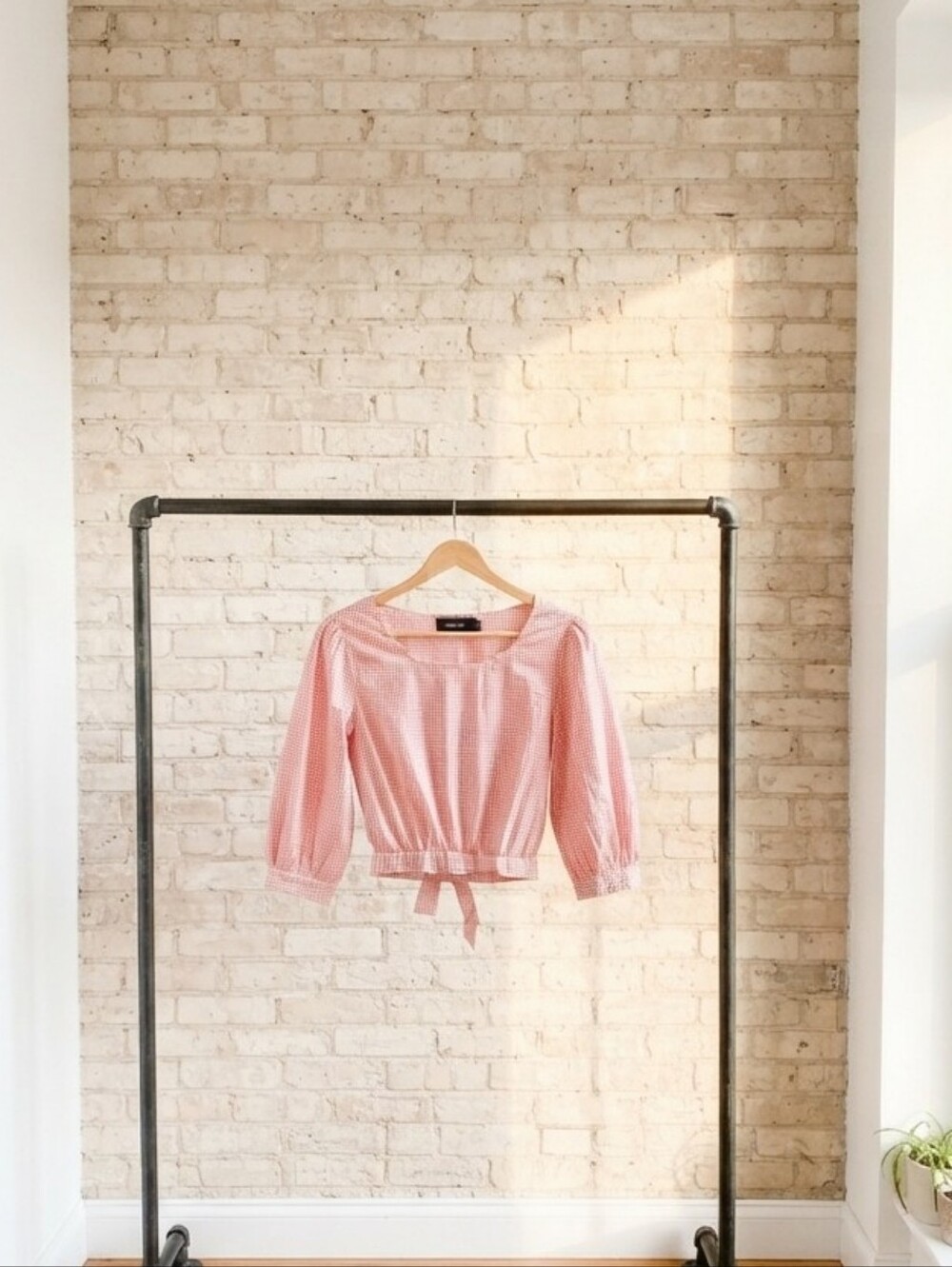 MINKPINK Pink Gingham Tie-Waist Square Neck Top